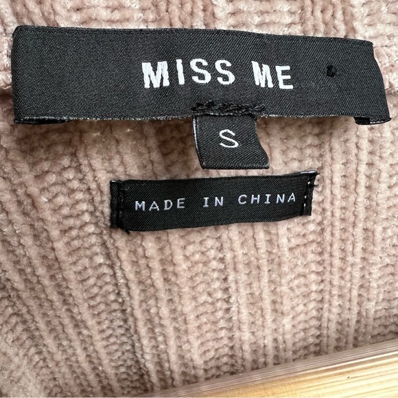 Miss Me Taupe / Dusty Rose Soft Knit Chenille V-Neck Oversized Sweater, Small - Picture 5 of 8